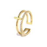 ゴールド | 指輪リング キレイ2連ほそみ華奢 ジュエル十字クロスk18 | ボディピアス専門店凛RIN