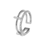 シルバー | 指輪リング キレイ2連ほそみ華奢 ジュエル十字クロスk18 | ボディピアス専門店凛RIN