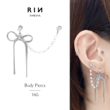 軟骨ピアス リボンパール チェーンキュービックジルコニア真珠ストレートバーベル2… | ボディピアス専門店凛RIN | 詳細画像1