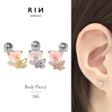 軟骨ピアス ピンクハートジュエル蝶々バタフライ ストレートバーベル | ボディピアス専門店凛RIN | 詳細画像1 
