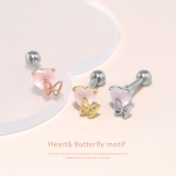 軟骨ピアス ピンクハートジュエル蝶々バタフライ ストレートバーベル | ボディピアス専門店凛RIN | 詳細画像2 