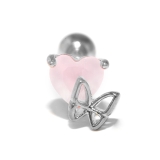 シルバー | 軟骨ピアス ピンクハートジュエル蝶々バタフライ ストレートバーベル | ボディピアス専門店凛RIN