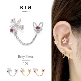 軟骨ピアス 蝶々ジュエル桜花フラワーバタフライチェーンキュービックジルコニア ボ… | ボディピアス専門店凛RIN | 詳細画像1