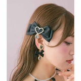 ブラック | ハートチャーム付きリボンヘアクリップSET | ROJITA