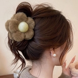 ブラウン | ヘアクリップ 花 ファー | shoppinggo