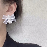 ホワイト | パールピアス リボン レース | shoppinggo