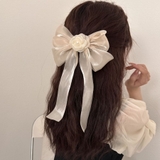 ベージュ | リボンバレッタ パールヘアクリップ ヘアアクセ | shoppinggo