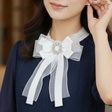 ホワイト | 【7287】ビジューリボンブローチ	 | SneepDip