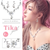 シルバー | フラワー モチーフビジューラインピアス&ネックレスセット 2点セット | Tika