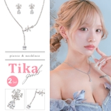 フラワー×ストーンネックレス＆ピアスセット アクセサリー 小ぶり | Tika | 詳細画像1 