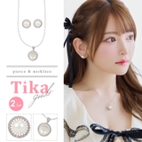 シルバービジューフレームポイントパールピアス&ネックレス 韓国アクセサリー | Tika | 詳細画像1