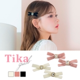 ブラック | ベロアリボン×ポイントビジューヘアクリップ 韓国アクセサリー ヘアアクセサリー | Tika