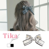 ブラック | モノトーンツイードリボンビジュパールパーツバレッタ 韓国アクセサリー | Tika