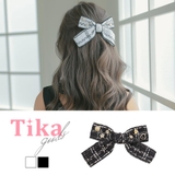 ホワイト | モノトーンツイードリボンビジュパールパーツバレッタ 韓国アクセサリー | Tika