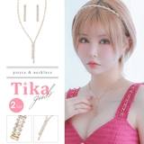 スクエアビジューYラインゴールドピアス&ネックレスセット アクセサリーセット | Tika | 詳細画像1