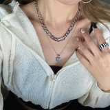 グレー | スクエアストーンモチーフ2連ネックレス レディース ファッション | non-hedge 