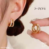 GLD(ピアス) | 横顔盛れする小ぶりフープピアス 5粒ストーンきらめき ワンタッチ式 | VICTORIA