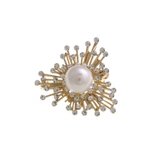 ホワイト×ゴールド | パール＆ストーンデザインブローチ 小ぶり 上品 | VINGTAINE