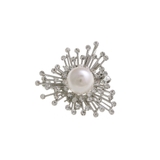 ホワイト×シルバー | パール＆ストーンデザインブローチ 小ぶり 上品 | VINGTAINE