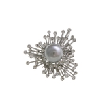 グレー×シルバー | パール＆ストーンデザインブローチ 小ぶり 上品 | VINGTAINE