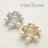 パール×リーフサークルブローチ 上品 パーティー | VINGTAINE | 詳細画像1 