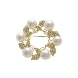 ゴールド | パール×リーフサークルブローチ 上品 パーティー | VINGTAINE