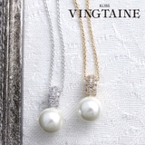 エレガント一粒パールネックレス キュービックジルコニア スライダー式アジャスター | VINGTAINE | 詳細画像1 
