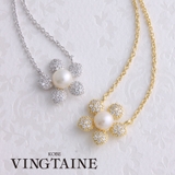 淡水パール×パヴェフラワーネックレス 一粒 キュービックジルコニア | VINGTAINE | 詳細画像1