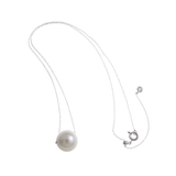 ホワイト×シルバー | クリスタルパール一粒ネックレス（12mm）スライド式アジャスター スライダーチェ… | VINGTAINE