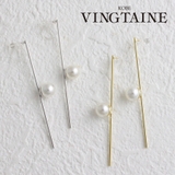 パール付きロングスティックノンホールピアス 樹脂製イヤリング シンプル | VINGTAINE | 詳細画像1 