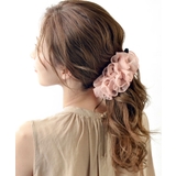 ピーチ | ふんわりシフォンのバナナクリップ/シンプル/ヘアアクセサリー H-24 | 神戸ヴァンテーヌ