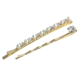 ゴールド | ビジュー×パールヘアピン（2本セット）/シンプル/ヘアアクセサリー H-816 | VINGTAINE