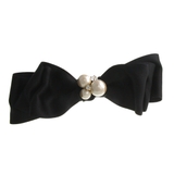 ブラック | コットンパールビジュー×サテンリボンバレッタ エレガント オフィス | VINGTAINE