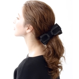 ブラック | フリル&times;ベルベットリボンバナナクリップ ヘアクリップ ヘアアクセ | VINGTAINE