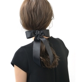 ブラック | サテンロングリボンバレッタ ヘアクリップ 大きめ | VINGTAINE