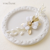 フラワーヘアクリップ パール調ビーズ ゴールドリーフ | VINGTAINE | 詳細画像1 