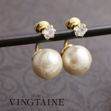キュービックジルコニア×コットンパールダブルピアス バックキャッチピアス | VINGTAINE | 詳細画像1 