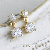 ダブルキュービックジルコニアピアス 2粒 CZ | VINGTAINE | 詳細画像1 