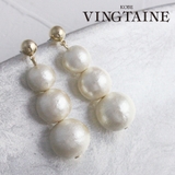 3粒グラデーションコットンパールピアス イヤリング ネジバネ式 | VINGTAINE | 詳細画像1