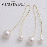 ウェーブダブルパールアメリカンピアス パールキャッチ ロング | VINGTAINE | 詳細画像1 