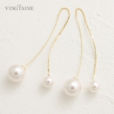 ウェーブダブルパールアメリカンピアス パールキャッチ ロング | VINGTAINE | 詳細画像1 