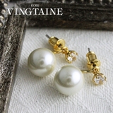 一粒パール×キュービックジルコニアピアス バックキャッチピアス キュービックジル… | VINGTAINE | 詳細画像1 