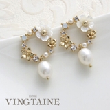 シェルフラワー&淡水パールサークルピアス 大人カジュアル シンプル | VINGTAINE | 詳細画像1