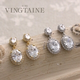 オーバル型ダブルストーンビジューピアス キュービックジルコニア 可愛い | VINGTAINE | 詳細画像1 