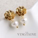 メタルフラワー×パールピアス アクセサリー 可愛い | VINGTAINE | 詳細画像1 