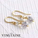 ダブルキュービックジルコニアピアス フックピアス キュービックジルコニア | VINGTAINE | 詳細画像1 