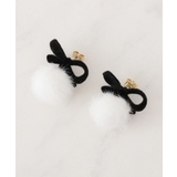ブラック(019) | ベロアリボンフェイクファーピアス | Couture brooch