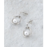 シルバー(006) | メタルオーバル×フェイクパールピアス | OPAQUE.CLIP