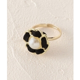 ブラック(019) | リングモノトーンフラワー&フェイクパールボタン フリーサイズ | ESPERANZA